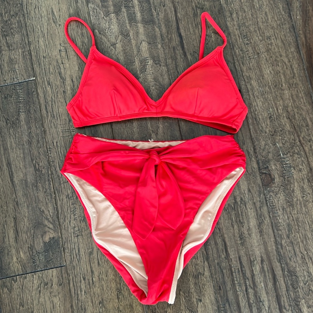 NWOT J.Crew Red Two Piece Swimsuit Size S